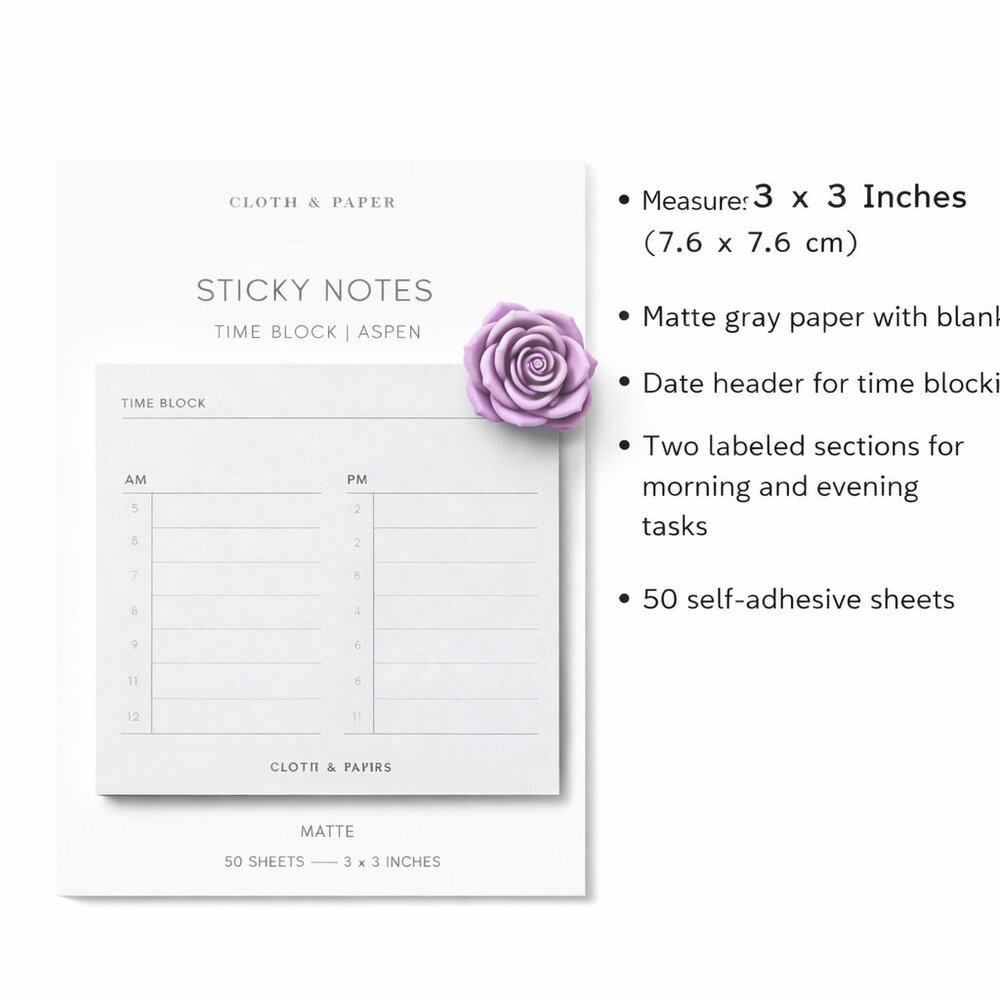 Cloth & Paper Time Block Sticky Notes | Aspen | 3x3 Planner Notes